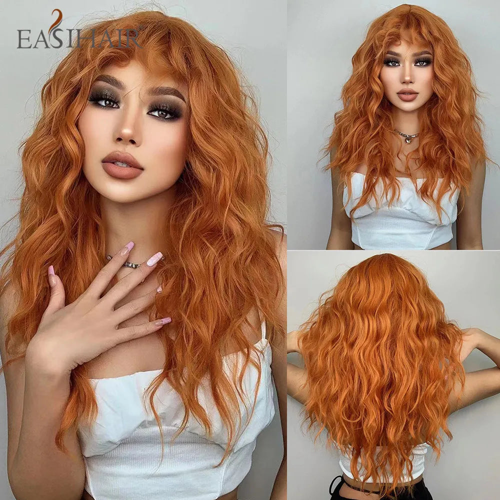 EASIHAIR Ombre Brown Light Blonde Platinum Long Wavy Middle Part Hair Wig Cosplay Natural Heat Resistant Synthetic Wig for Women