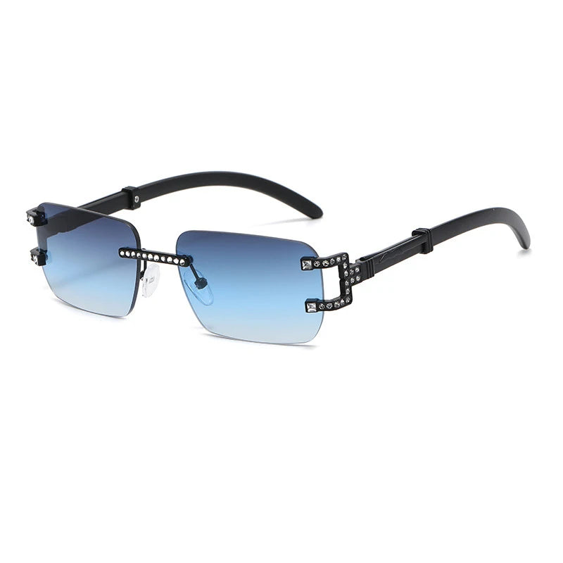 y2k Vintage Fashion Luxury Brand Designer Rimless Diamond Sunglasses Women Crystal Rhinestone Square Sun Glasses For Men UV400