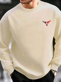 Men's autumn and winter casual loose fashion classic bull pattern printed long sleeved round neck sweatshirt