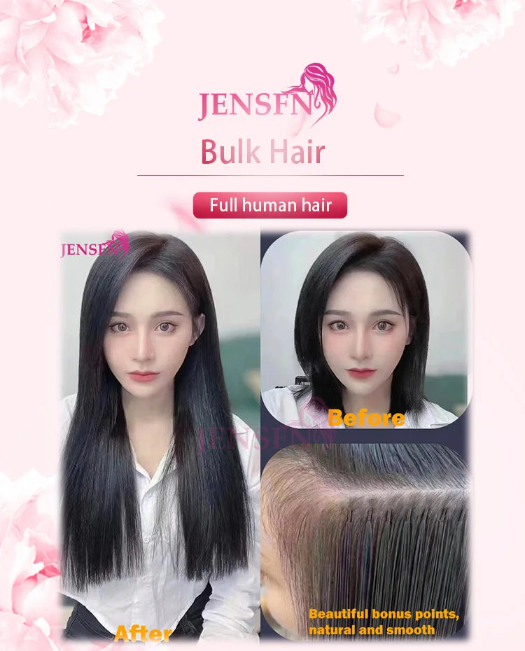 JENSFN  Bulk Hair Extensions Human Hair Straight  16"-26" Inch 50g/Strand  #613 60  Brown Blonde Color Hair Salon Supplies