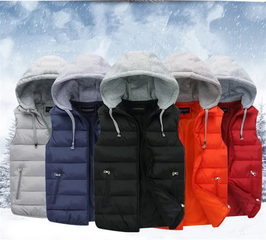 Men's Padded Vest Autumn Winter Hooded Jackets Outerwear Thick Warm Sleeveless Parka Coat Casual Men Clothing Male Slim Tops