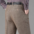 Vintage Autumn Winter Thicken Wool Fleece Suit Pants Men Middle Age High Waist Straight Loose Business Casual Straight Trousers