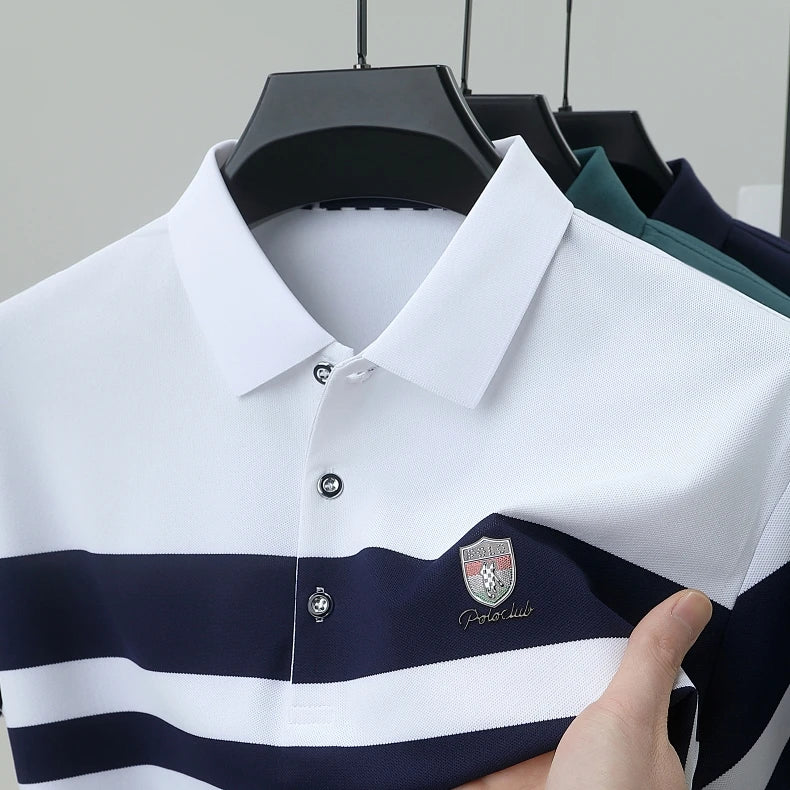 Light luxury fashion striped short sleeve polo shirt high-end brand embroidery summer breathable Paul T-shirt casual men's wear