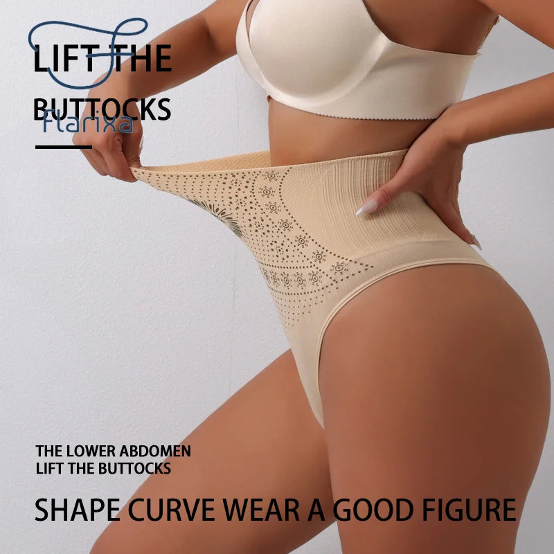 Flarixa 1/2/3Pcs Women Seamless High Rise Thongs Panties Printed Tummy Contol Panty Double Layer Shaping Underwear