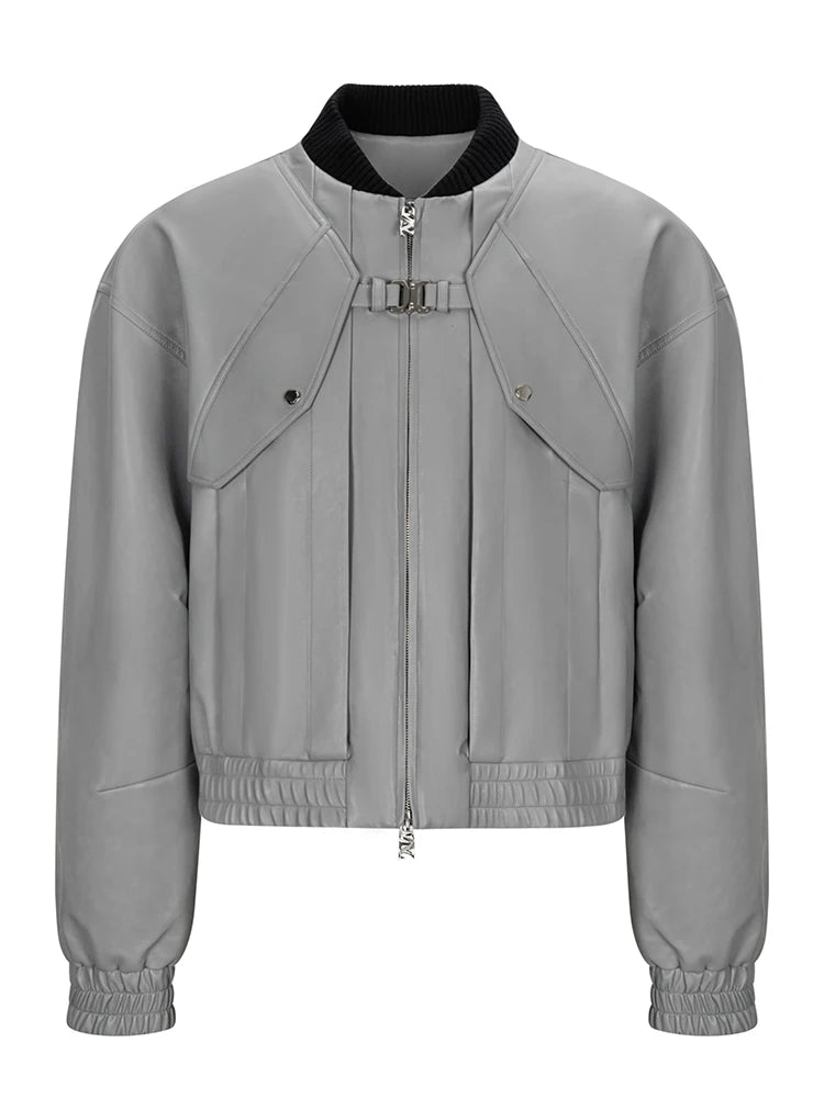 Mauroicardi Spring Autumn Cool Handsome Pu Leather Bomerb Jacket Men Zipper Runway European Fashion Luxury Designer Clothes 2025