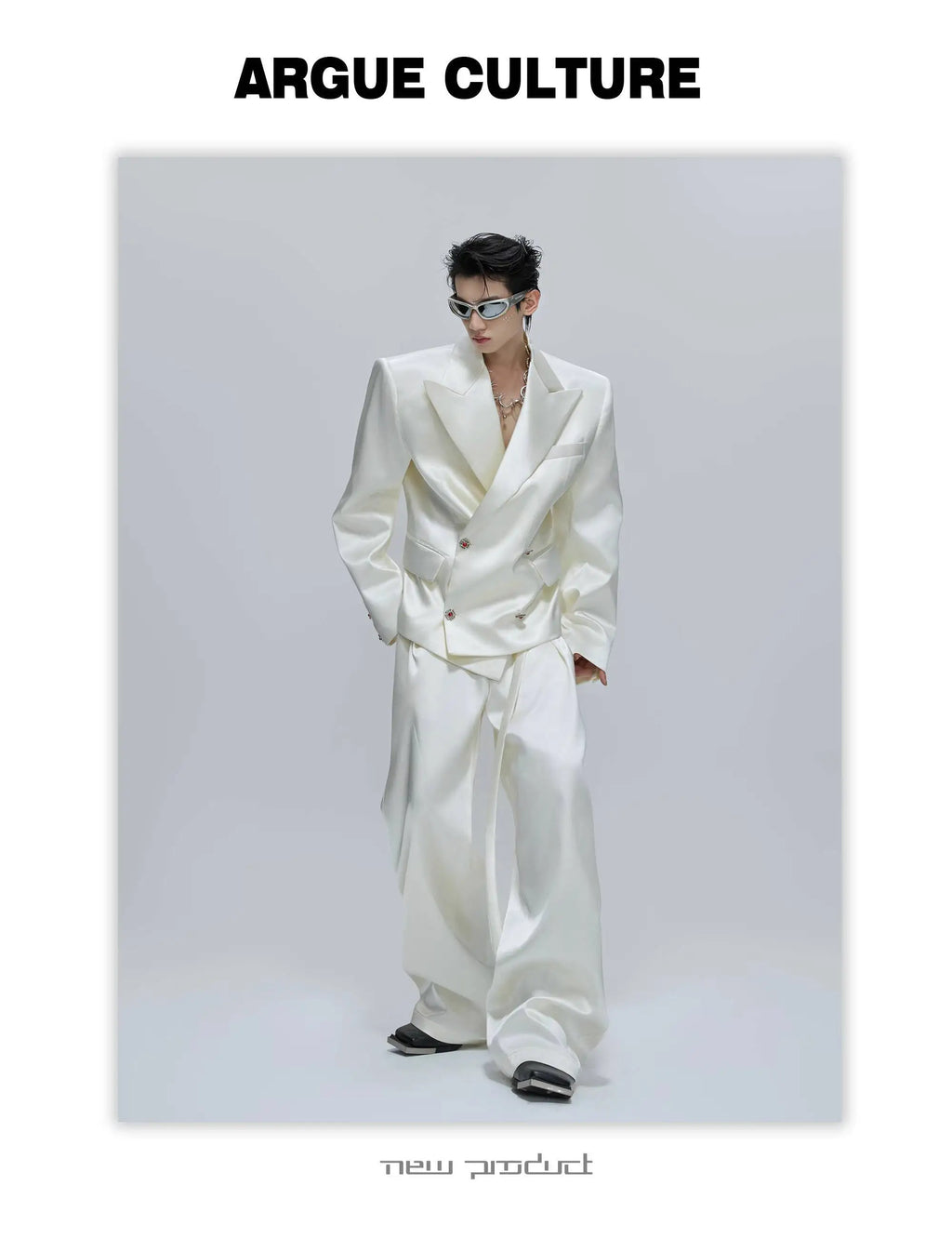 FEWQ Niche Design Men's Suit Sets Lapel Double Breatsed Silhouette Glossy Blazers Wide Leg Belt Chc Button Male Trousers 24K6098