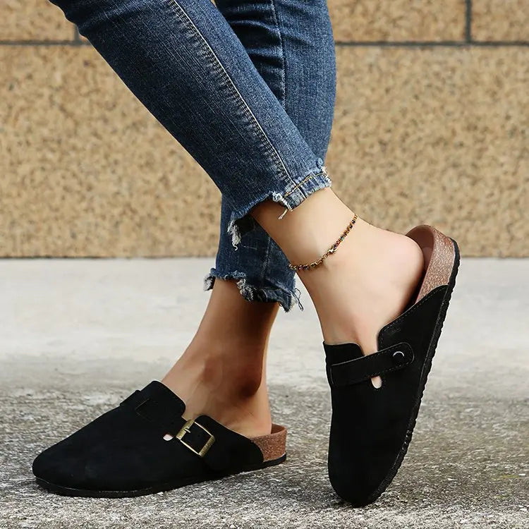2026 Fashion Women Casual Faux Suede Slippers Wedges Heel Cork Mules Platform Clog Non Slip Sole Buckle Outdoor Home Shoes35--44