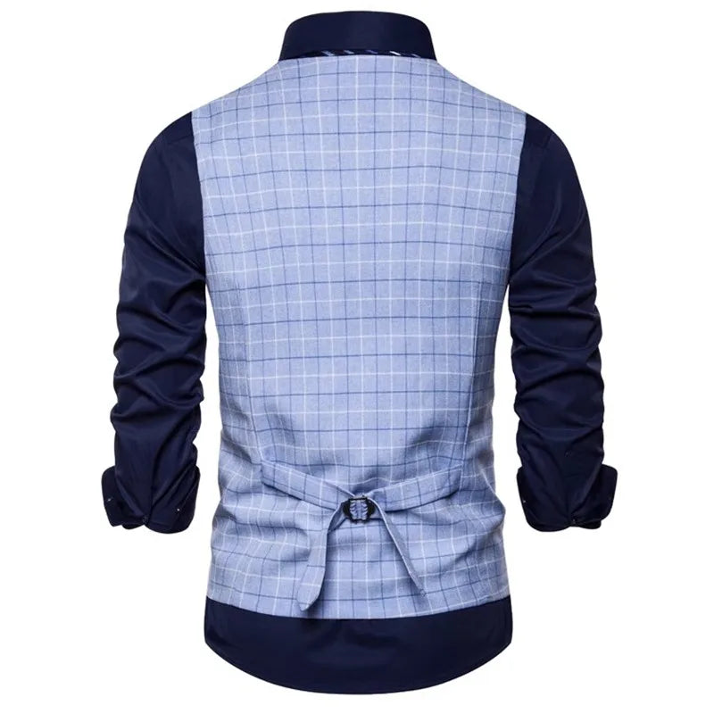New Men Business Social Checkered Suit Vest Loose Top Homme Wedding Ball Party Dress Waistcoat