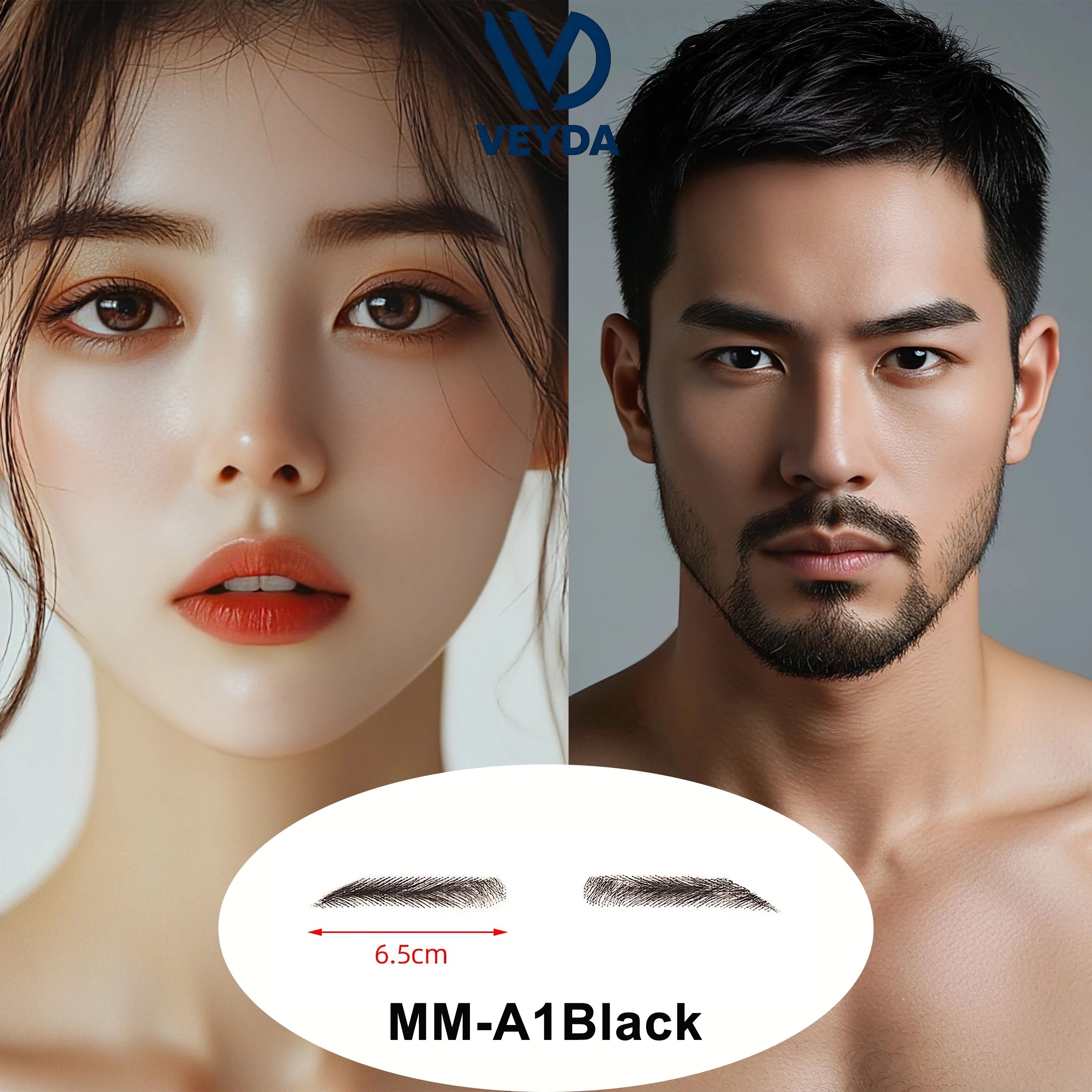 6 New Styles Invisible Natural Black Fake Eyebrows For Adult Males and Females 100% Human Hair Handtied Lace Base Natural Growth