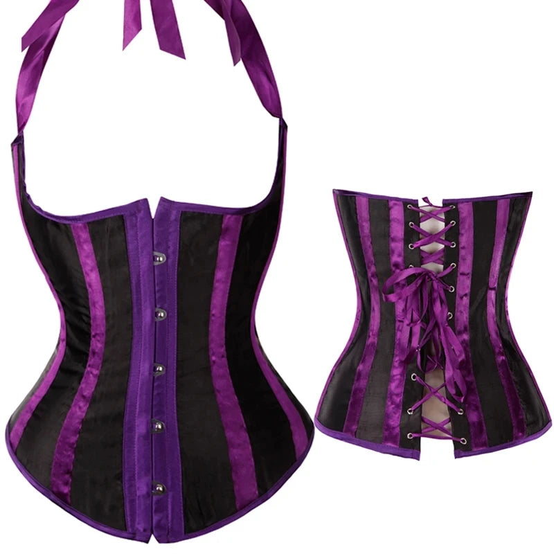 Lady Vest Corsets for Women Satin Halter Tops Straps Underbust Corset Bodyshaper Steampunk Corset Bustier Sexy Cupless Lingerie