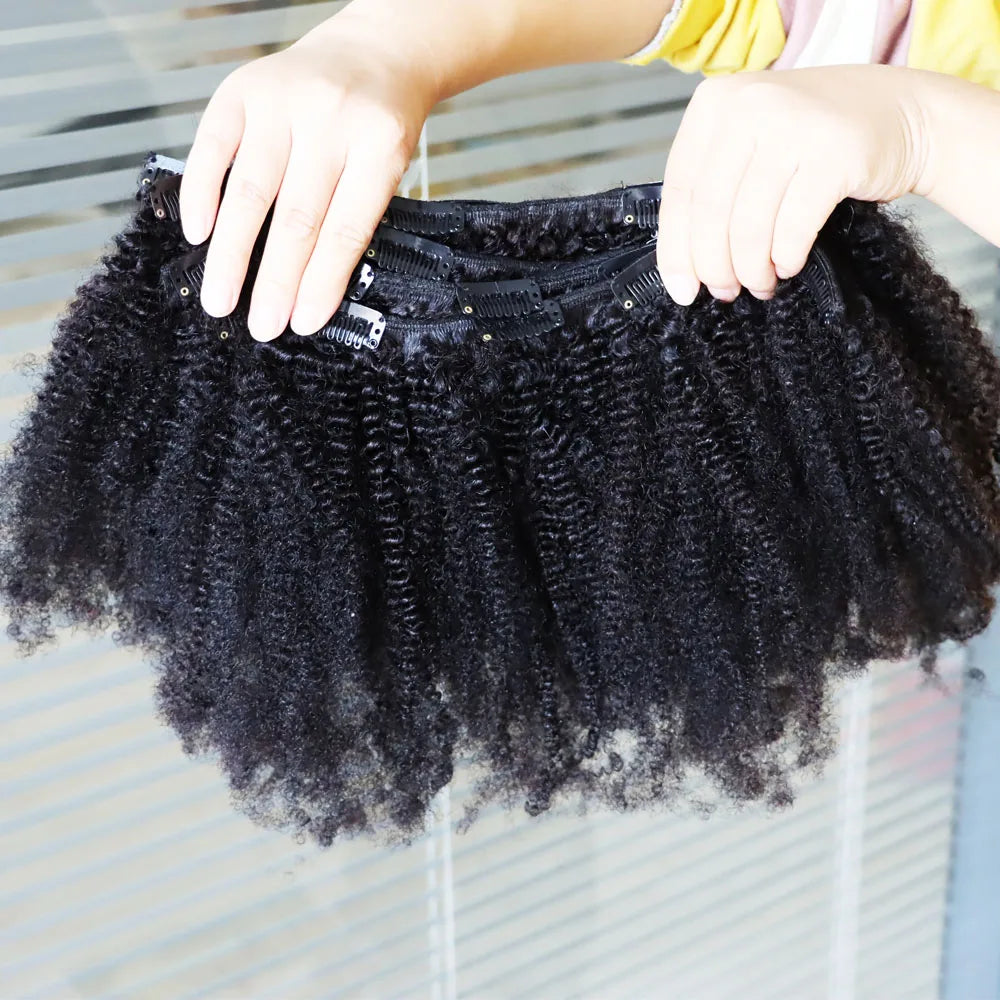 KPLYGDG Real 4C Afro Kinky Curly Human Hair Extensions Clips In Natural Black Virgin Remy Clip In Extensions Real Human Hair