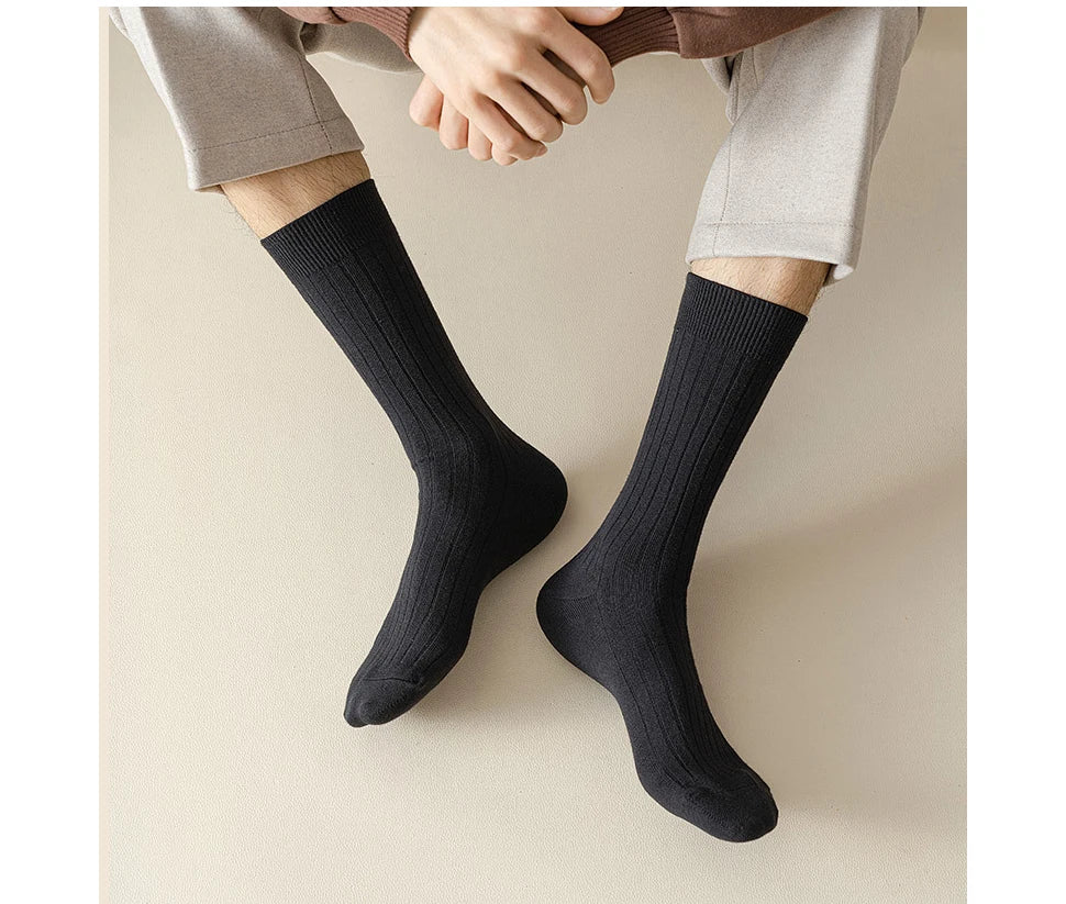 Mans Socks Long Plus Large Size Cotton Solid Striped Business Boneless Soft Breathable Sweat-Absorbing Party Dress Crew Socks