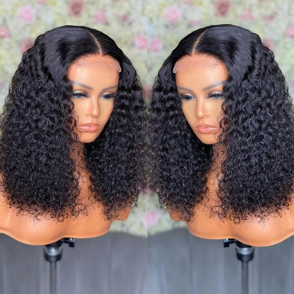 250 Density Glueless Kinky Curly Bob Wig Lace Frontal High Quality Wear And Go 100% Human Hair Wigs Pre Plucked 13X6 Deep Water