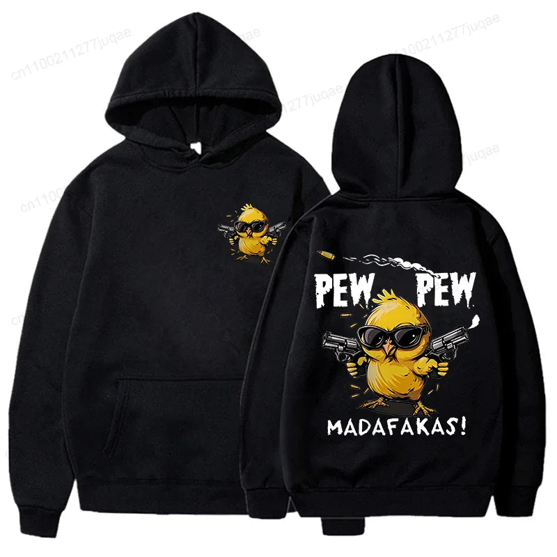 Pew Pew Madafakas Men's Hoodies Cute Chick Funny Graphic Sweatshirts Tops Trendy Streetwear Male Oversized Hooded Hoodie Clothes