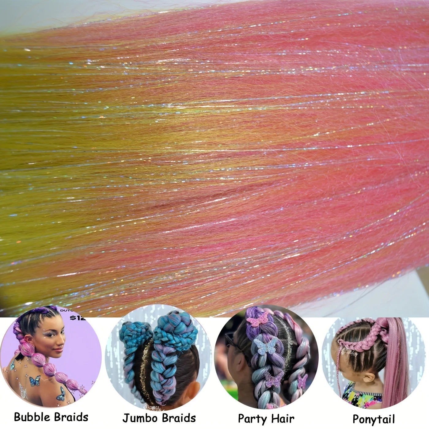 Dard Red White 3 Tones Ombre Straight Braids Blend Hair Tinsel Festival Rave Hair Extensions for Girls Crazy Hair Day Braids