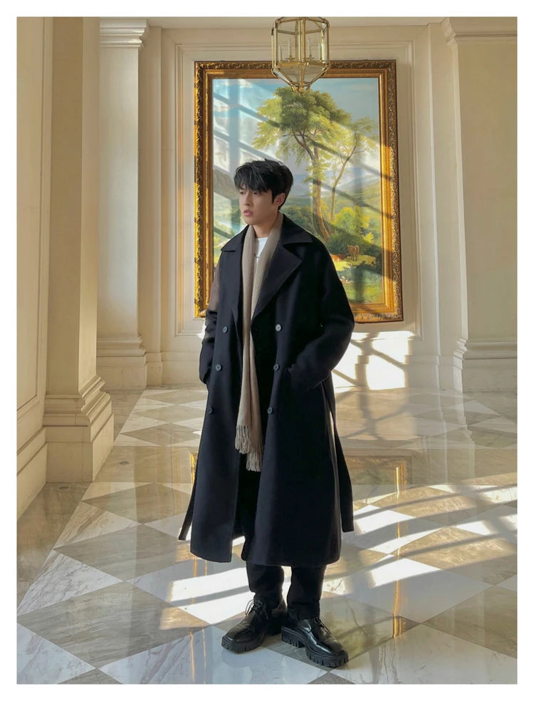 Long Coats for Men Woolen Jackets 2024 Winter Thicken Coat Trench Coats Korean Vintage Loose Heavy Jackets Men Leisure Overcoat
