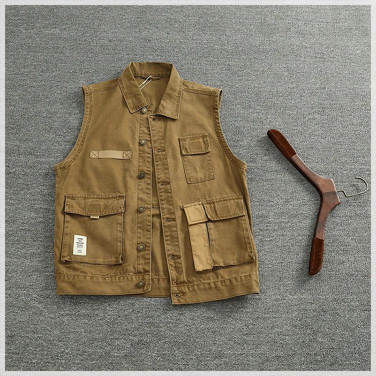 Patchwork stitching vest vest Spring and autumn men and women couples American outdoor multi-pocket sleeveless coat