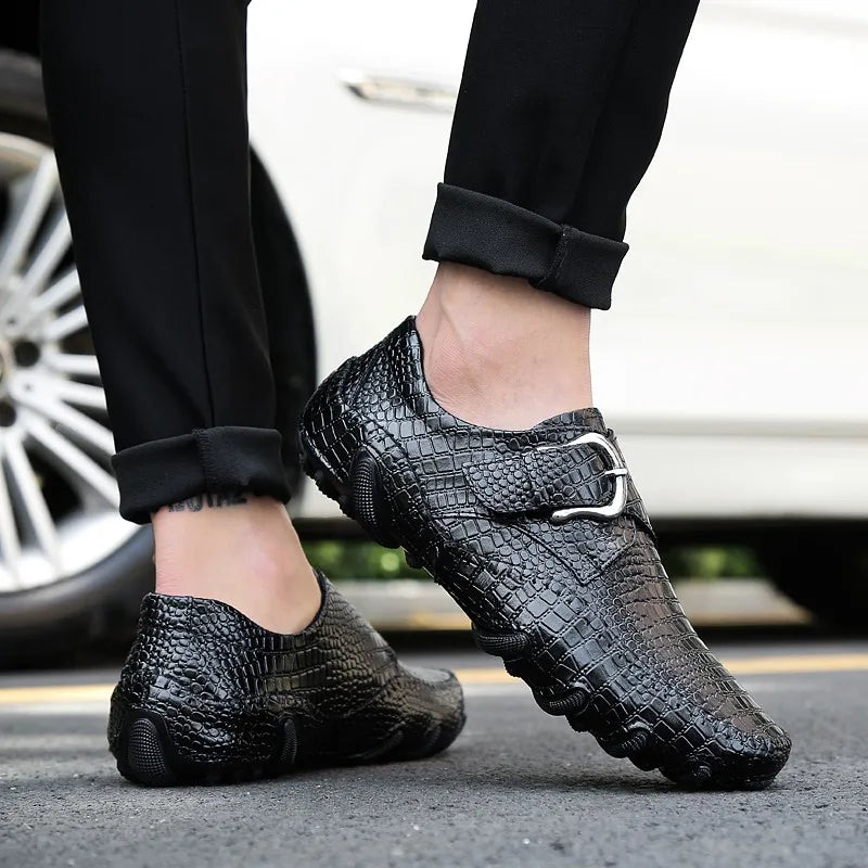 Crocodile Skin Loafer Shoes Men Genuine Leather Slip-on Moccasins Handmade Male Outdoor Casual Shoes Drive Walk Luxury Leisure