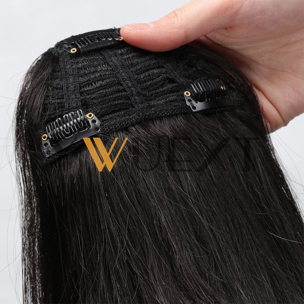 YWUEXT Blonde Clip-In Bangs Human Hair Pieces Real Natural Staight Hair 8 inch Bangs Clips in Fringe Bangs Hairpiece for Women
