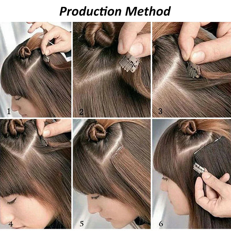 16 clips Synthetic Long Straight Hair Extensions Clips in Hair Black Brown 6Pcs/set Hairpiece for Women