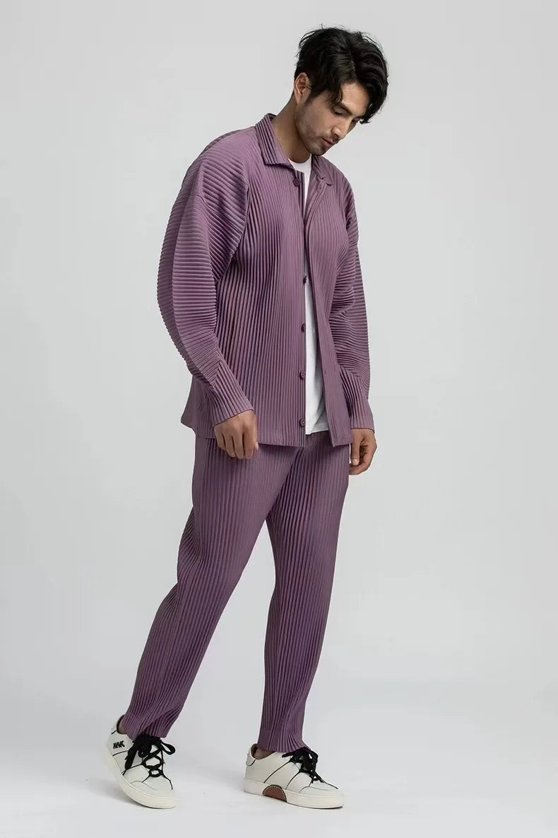Pleats Pleated Commuter Pants Men's 2024 Autumn New Draped Elastic Trousers Casual Japanese Men Solid Color Nine Minute Pants