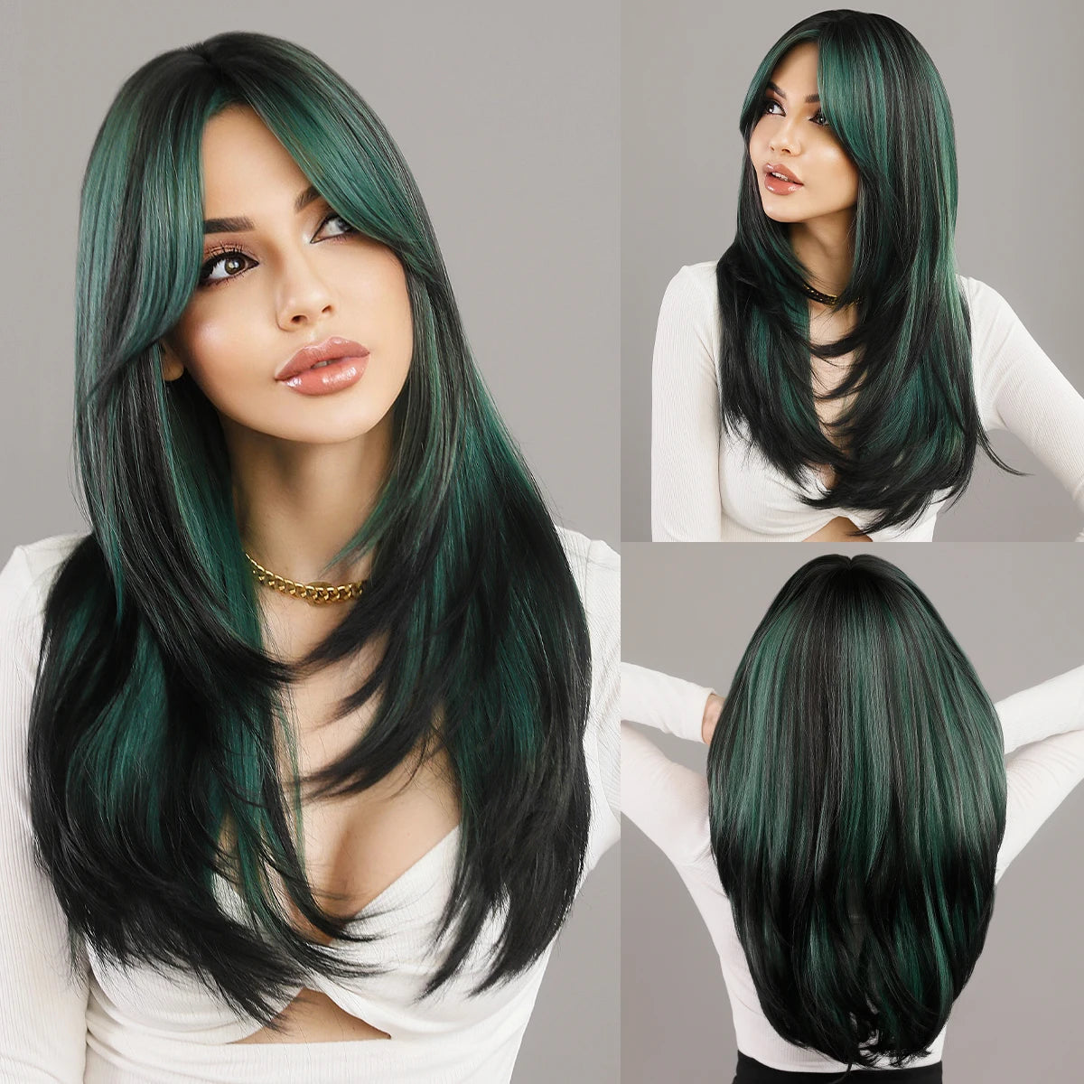 NAMM Long Wavy Ombre Black To Red Wig for Women Daily Cosplay Party Synthetic Lavender Hair Wig with Fluffy Bangs Heat Resistant