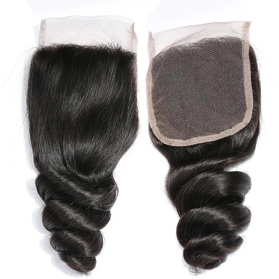 15A Peruvian Raw Virgin Hair Unprocessed Human Hair Bundles With Closure 4X4 Loose Wave Bundles And Closure Natural Black Color