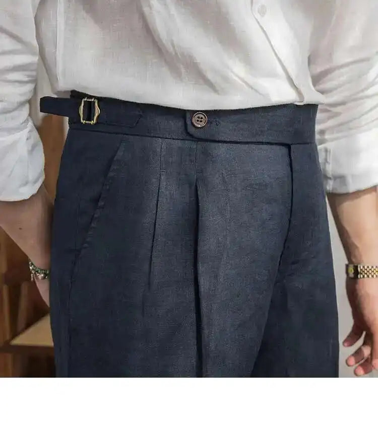 100% Linen Summer Straight Naples Shorts Men Solid Color Business Dress Pants Office Social Casual Slim Fit Shorts