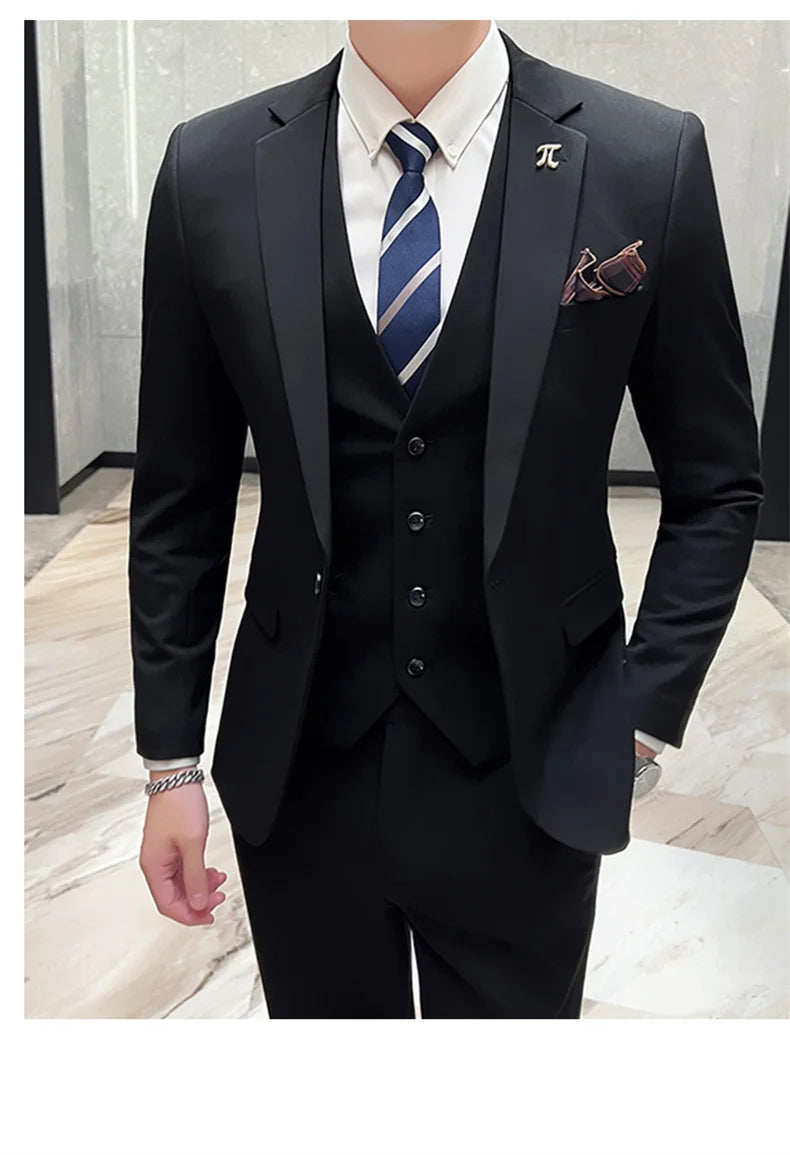 2025 Suit (blazer+vest+pants) Fashion Business Casual Hosts The Korean Version of The British Style Slim Gentleman Wedding
