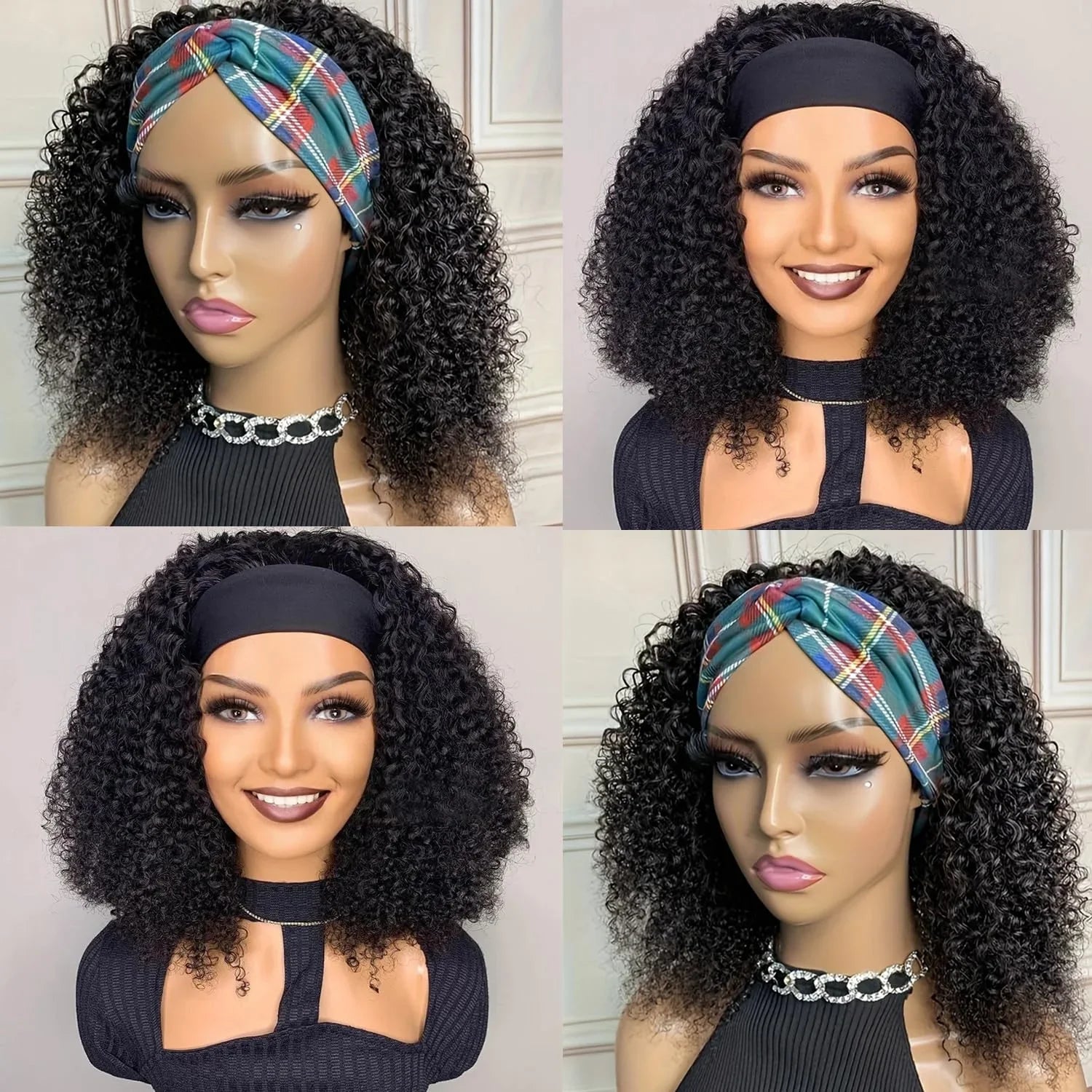 Afro Kinky Curly Headband Wigs Remy Human Hair Wig Glueless Headband Afro Kinky Curly Wig For Black Women 180 Density
