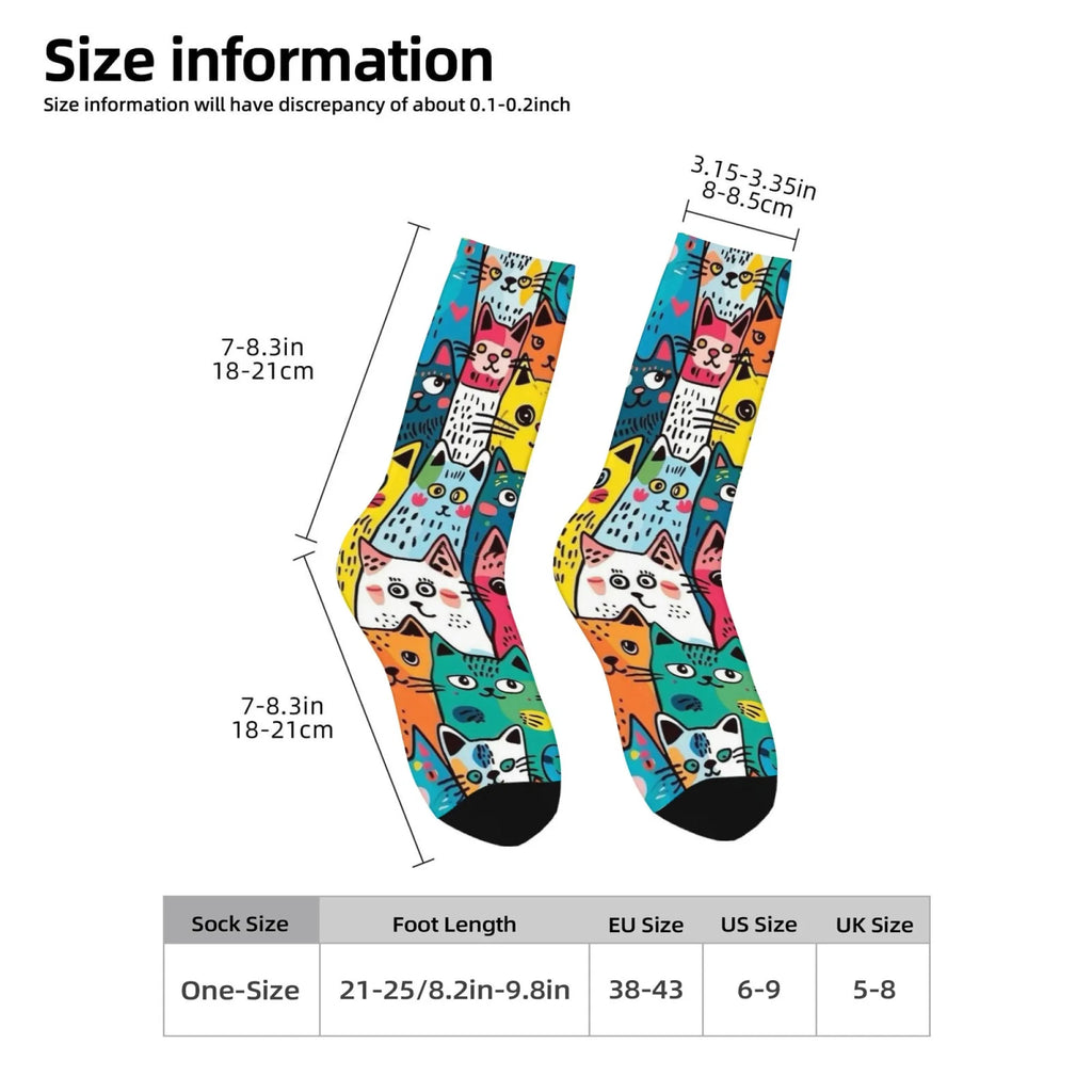 Cute Cartoon Cat Happy Men's Socks Harajuku Style Novelty Funny Hip-Hop Socks Comfortable Breathable Casual Sports Fashion Socks