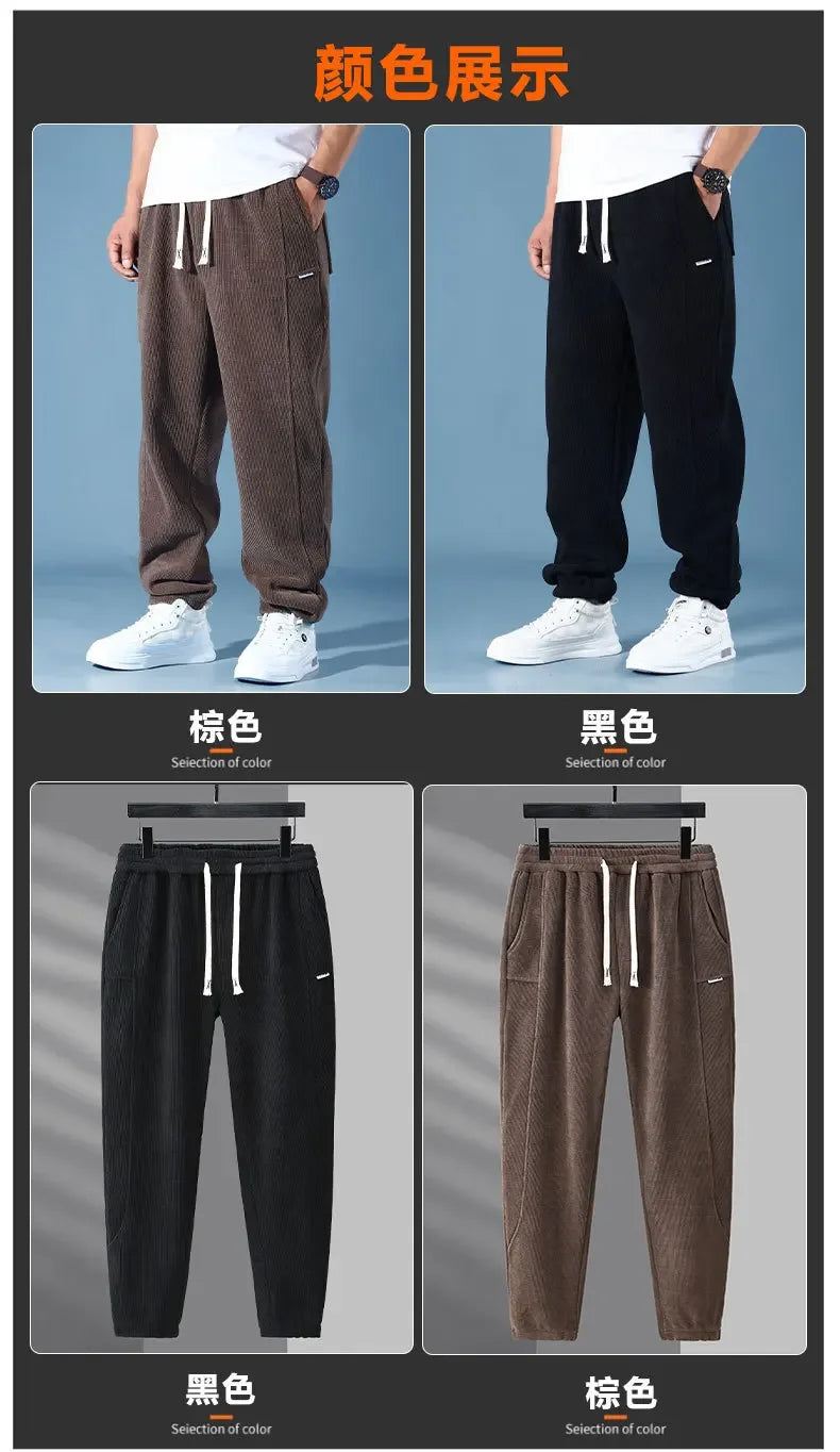 Extral Big Size Corduroy Pants Men Fleece Lined Warm Thick Sweatpant Jogger Male Winter Plus Velvet Trouser Large Plus 10XL 12XL