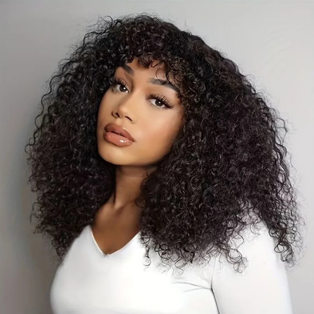 Curly Bob Wig With Bangs Short Bob Curly Wig for Women Natural Color Brazilian Human Hair Deep Wave Bob Wig With Bangs 16 Inch