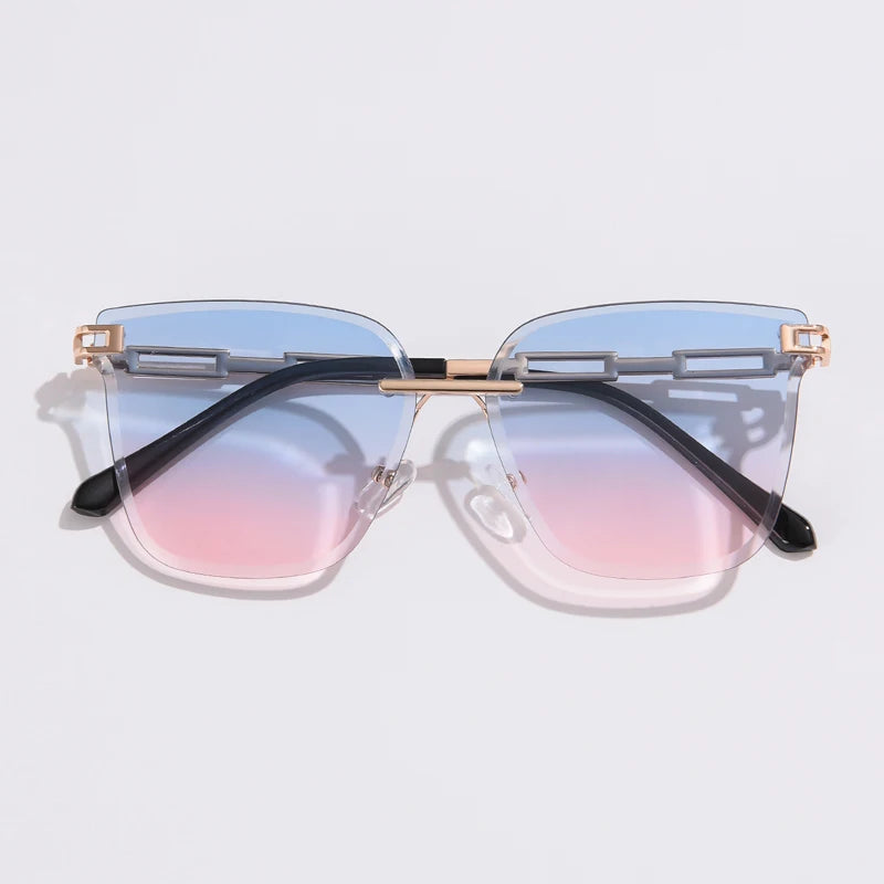 New Sunglasses Women Rimless Cat Eye Eyewear Gradient Brown Cutting Lens Sun Glasses For Female Alloy Eyeglasses Brand Designer