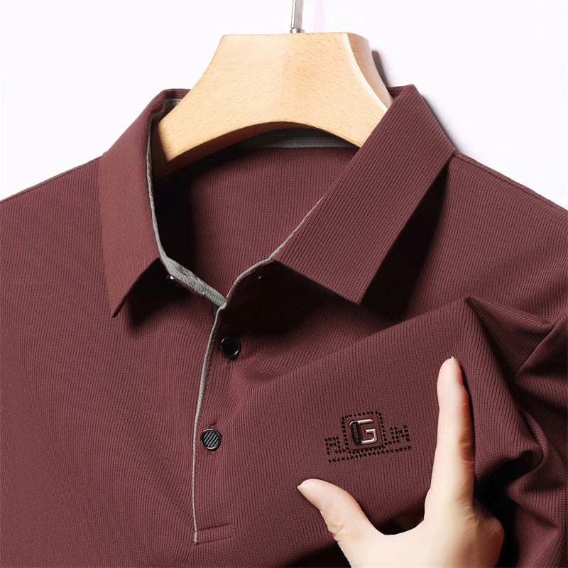 New Men's Business Casual Short Sleeved Shirt with Badge Solid Color Polo Shirt Fashionable Breathable Comfortable Versatile Top