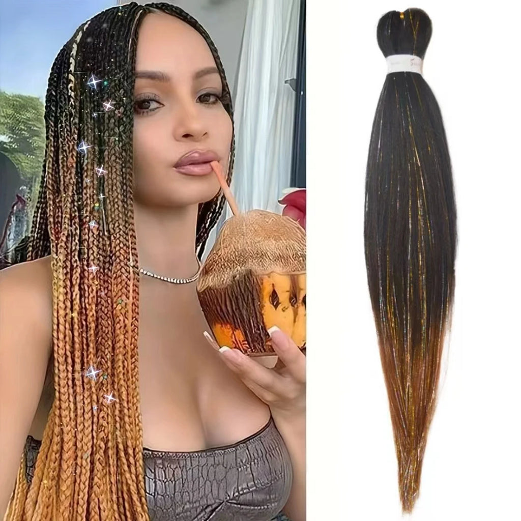 Dard Red White 3 Tones Ombre Straight Braids Blend Hair Tinsel Festival Rave Hair Extensions for Girls Crazy Hair Day Braids