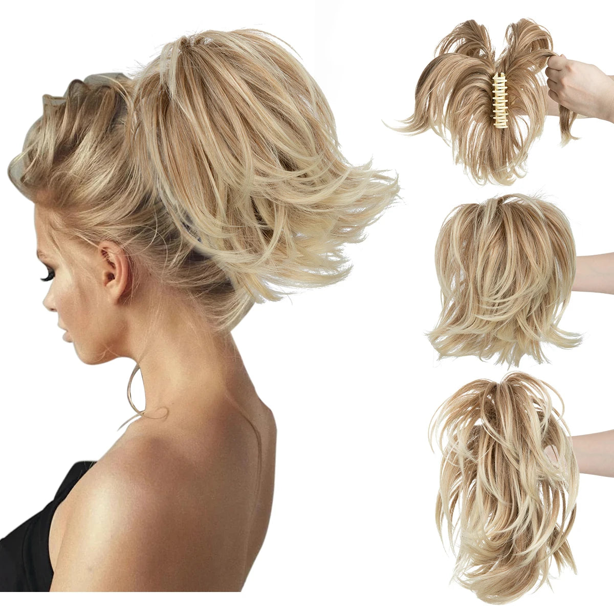 SARLA Synthetic Diy Claw Clip In Ponytail Extension Hairpiece Hair Bun Fake Blonde Hair False Pigtail for Women
