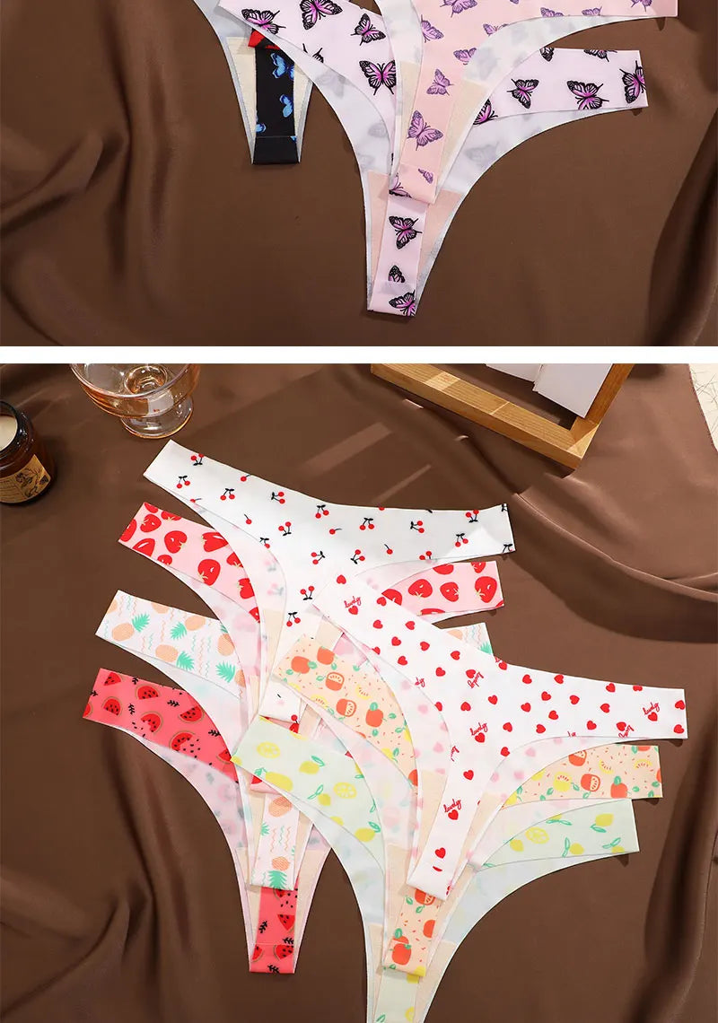 3PCS/SET Sexy G-String For Women Colorful Bikini Female Underwear T-back Intimates Lingerie Seamless Low Waist Underpants Lady