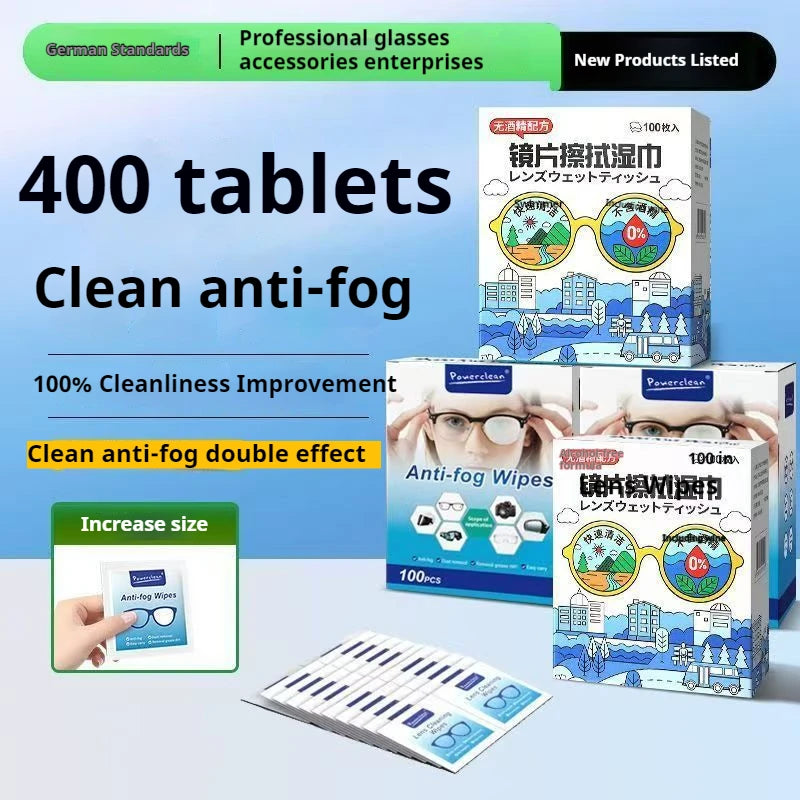 100Pcs/Box Glasses Cleaner Wet Wipe Disposable Anti Fog Misting Dust Remover Cleaning Lens Wipes Sunglasses Phone Screen