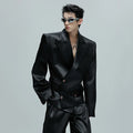 FEWQ Niche Design Men's Suit Sets Lapel Double Breatsed Silhouette Glossy Blazers Wide Leg Belt Chc Button Male Trousers 24K6098