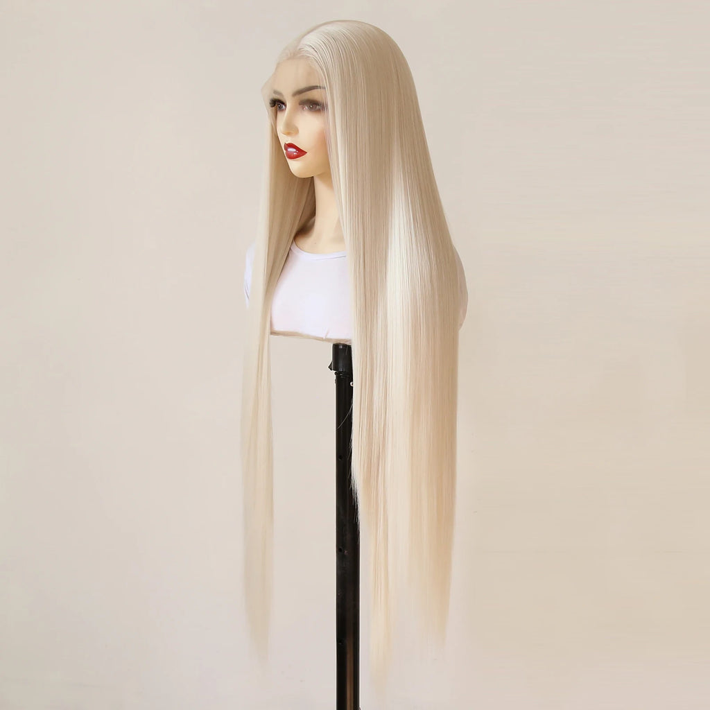 Platinum Blonde Wig 13x4 Synthetic Lace Front Wig Long Straight 40inch Synthetic Wig Pre Plucked Heat Resistant Fiber Hair Wig