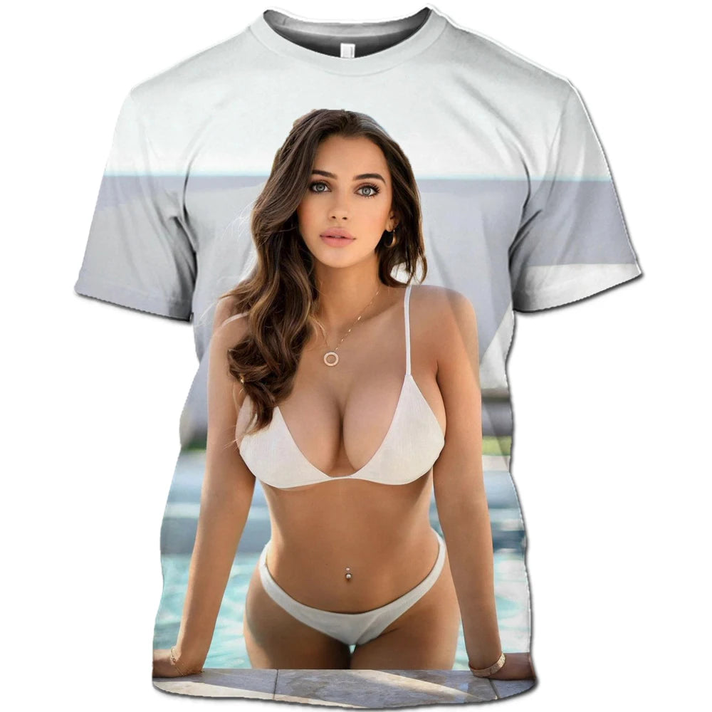 Hot Sexy Model Beach Bikini Summer Man T-shirt Swimsuit Personality Hip Hop Funny Alternative Street Quick Dry Short Sleeve 6XL
