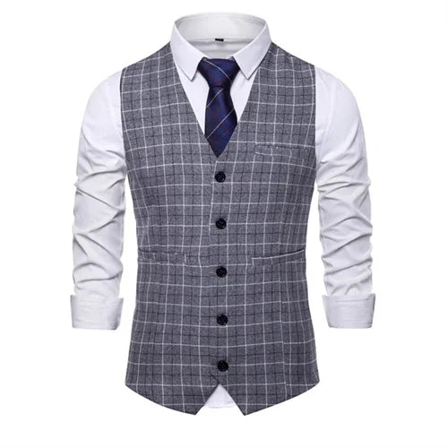 New Men Business Social Checkered Suit Vest Loose Top Homme Wedding Ball Party Dress Waistcoat