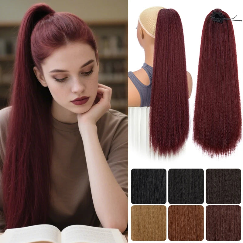 Synthetic Long Ponytail Extension Yaki Drawstring Ponytails for Black Women Clip in Ponytail Hair Extensions