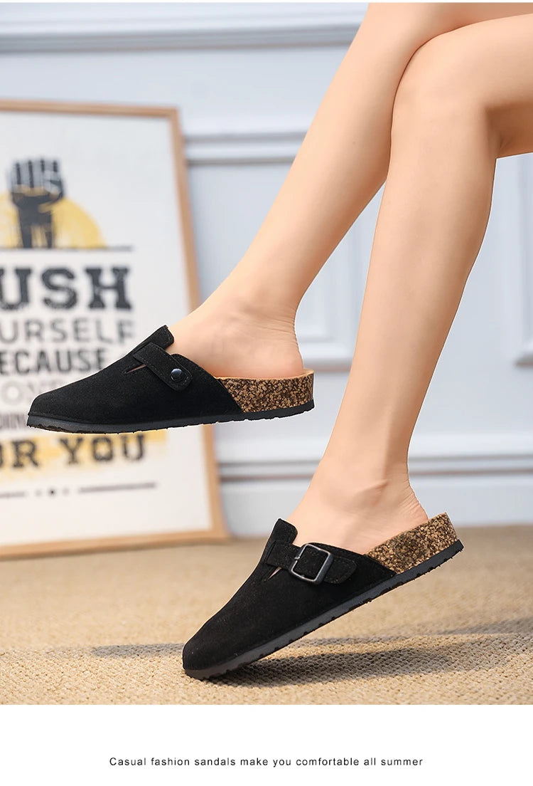 Plus Size 47 Men Half Shoes Casual Loafers Cork Clogs Slippers Fashion Suede Slip-on Flat Sandals soft-Soled Casual Sandals