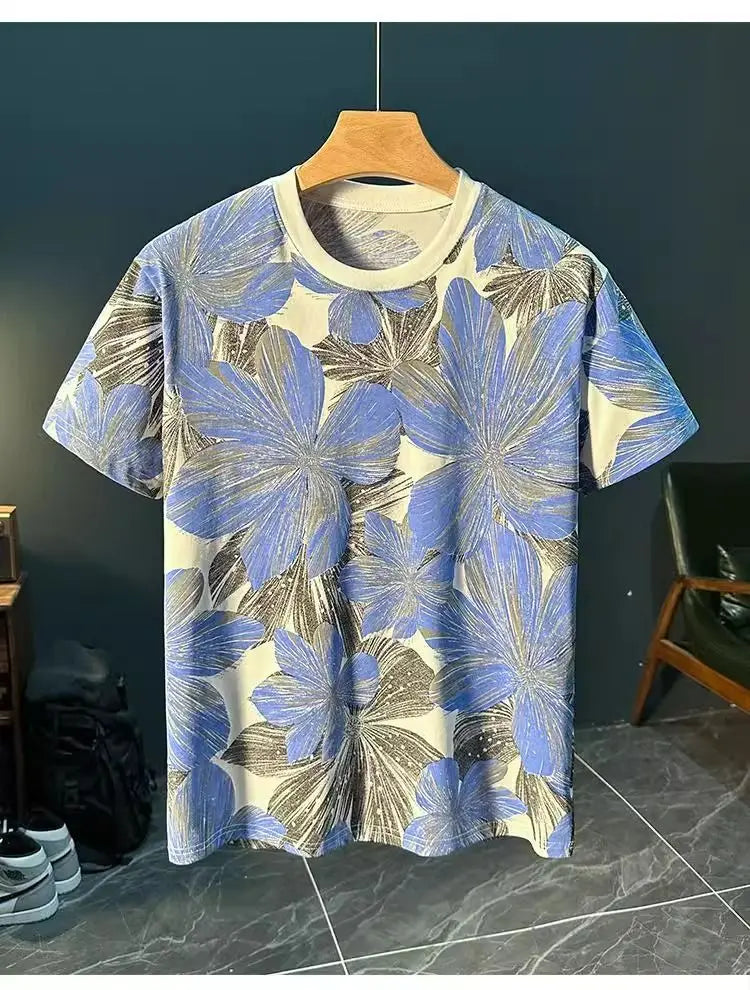 Loose Short-sleeved Thin Versatile Top Short-sleeved T-shirt for Men Summer Thin Full-body Printed Casual Breathable Trendy