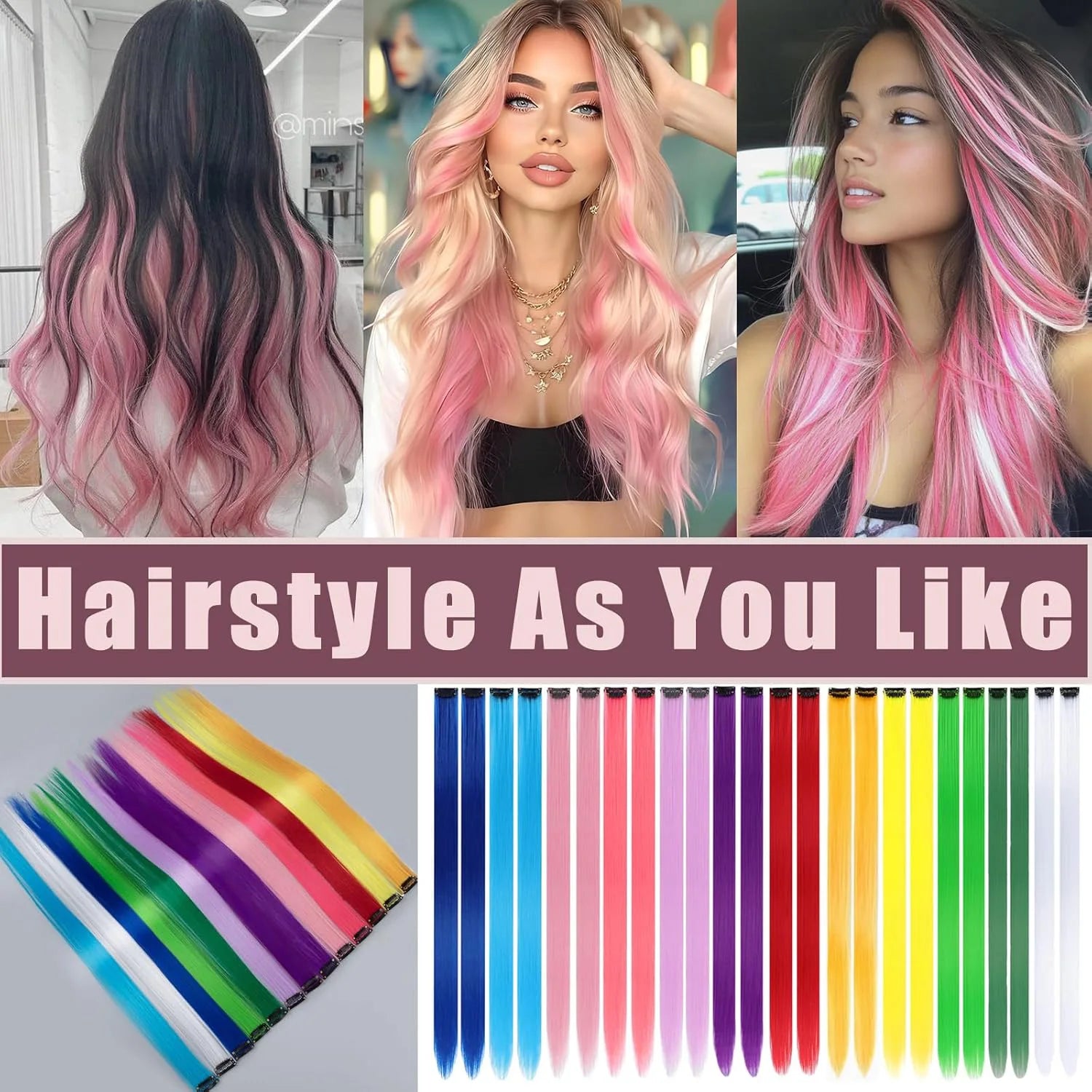 Red Hair Extensions Clip in, Party Highlight Product, Clip-In Synthetic Wig, 22-Inch Colored Straight Hair Accessory