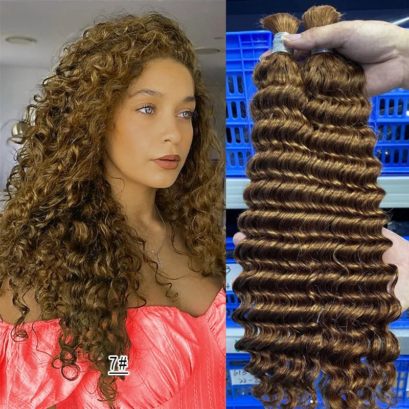 Wholesale Red Deep Wave Hair Bulk for Boho Braids 100% Human Hair Extensions No Weft Blonde Red Curly 613 Vietnamese Hair 30inch