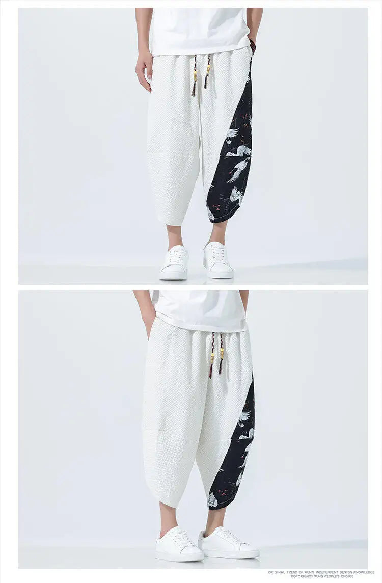 Summer Shorts Men Japanese Style Retro Comfortable Breathable Beach Pants Men Elastic Waistband Thin Loose Harun Casual Trousers