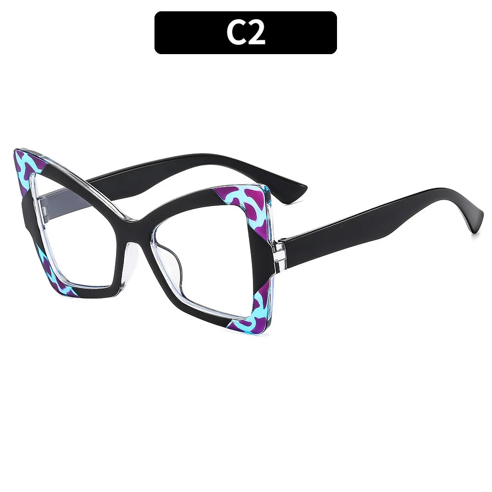 Big Frame Cat Eye Reading Glasses For Women Color Block Design Anti-blue Light 1.0 To 4.0 Strength Large Optical Lenses 802349